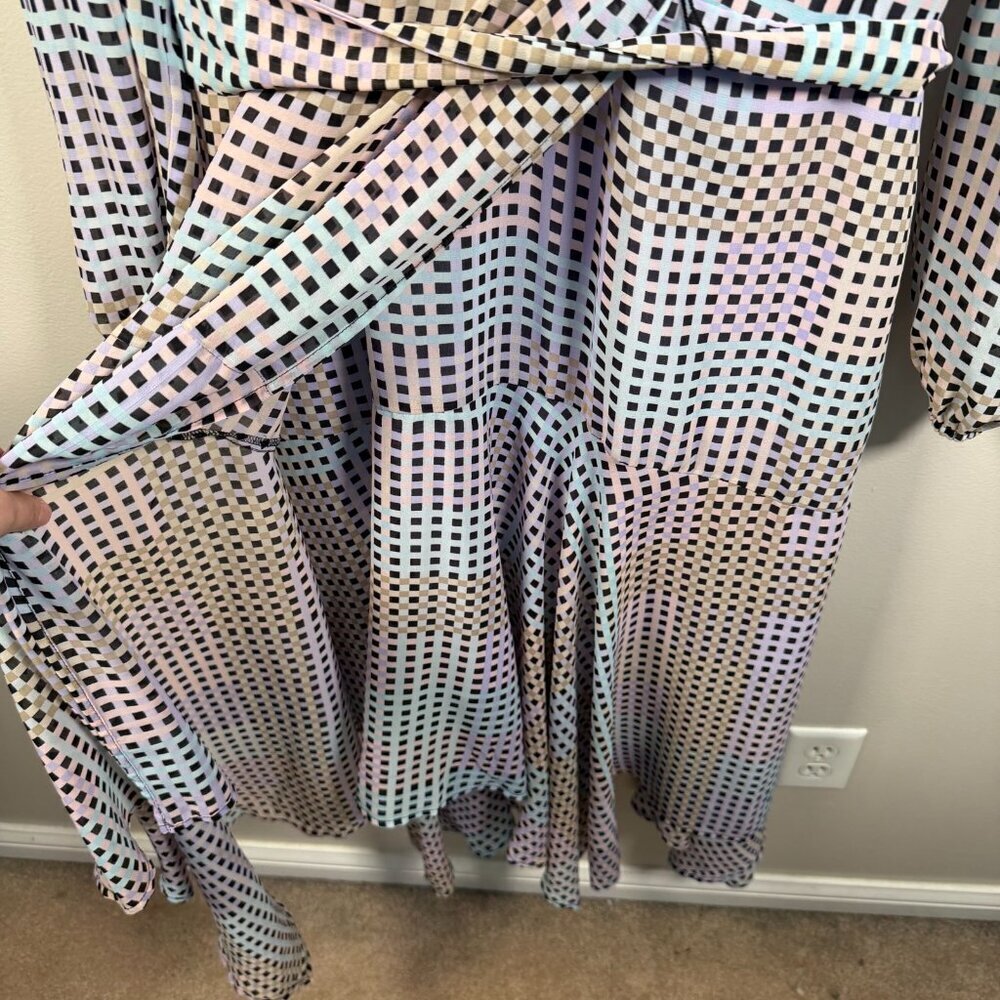 Calvin Klein Geometric Faux Wrap Dress Size 16W Purple Chiffon Career Church - Picture 9 of 15
